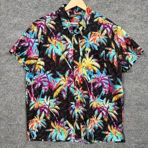 Retro Rifle Aks And Vacays Mens Sz XL Shirt Black Hawaiian Palm Trees Button Up